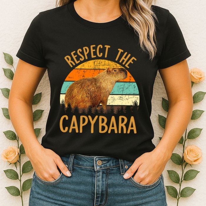 Respect The Capybara Animal Funny Capybara Lover Womens T-Shirt