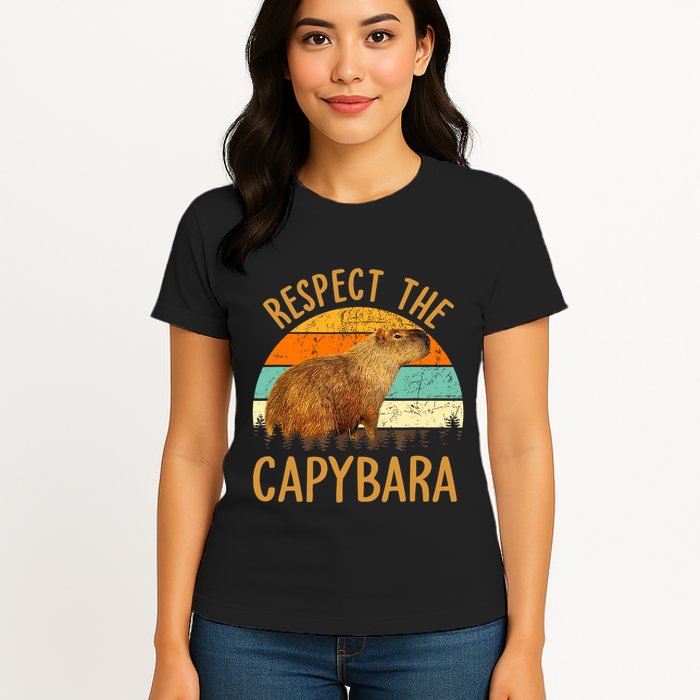 Respect The Capybara Animal Funny Capybara Lover Womens T-Shirt