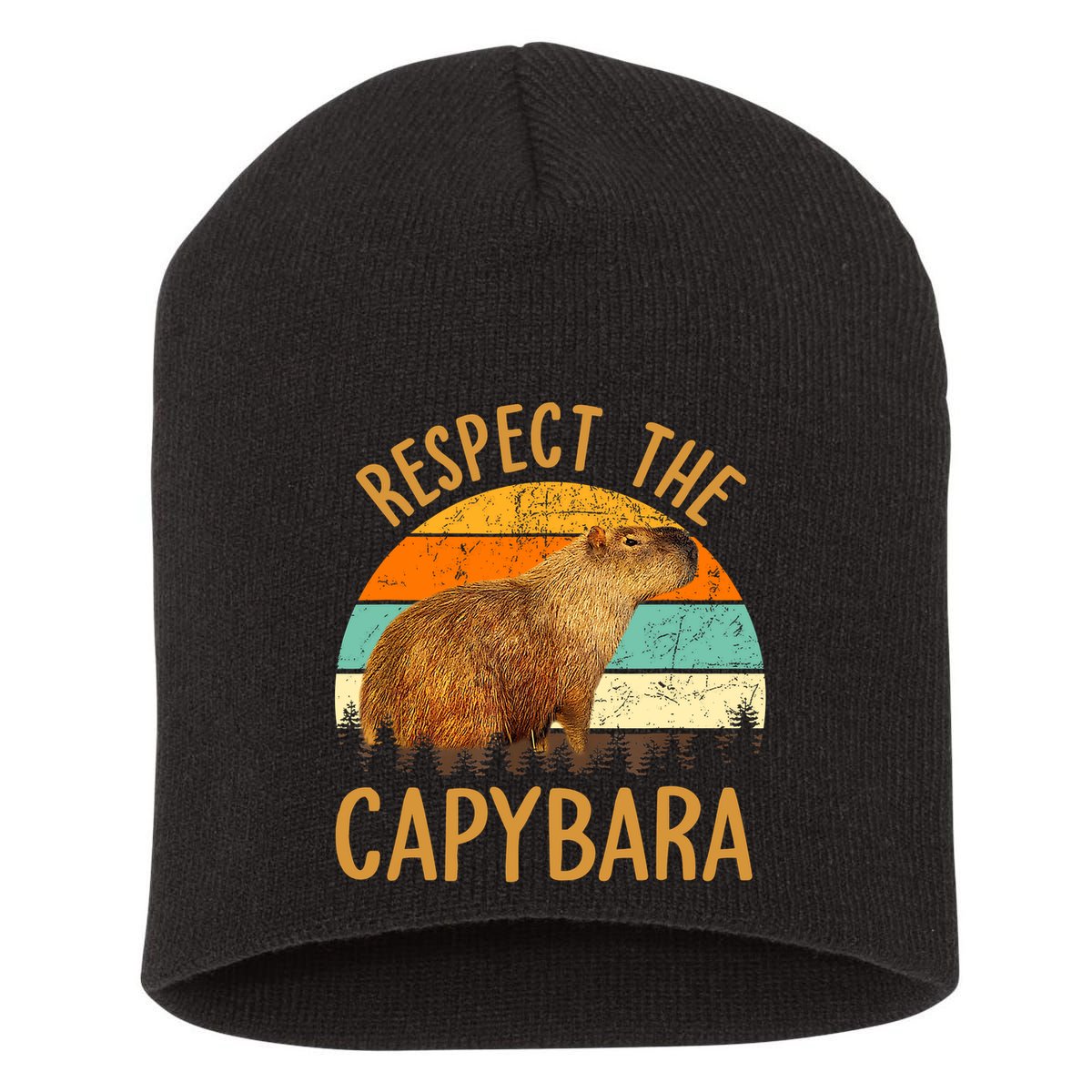 Respect The Capybara Animal Funny Capybara Lover Short Acrylic Beanie