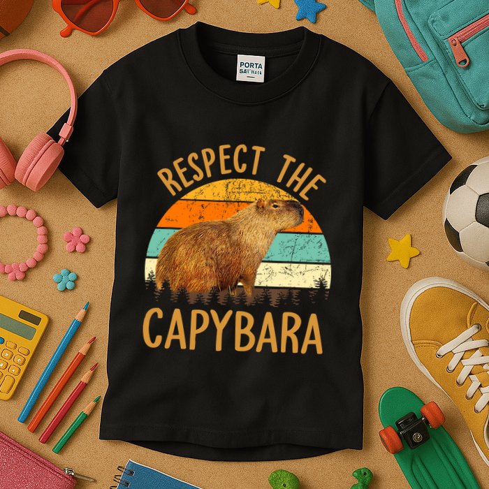 Respect The Capybara Animal Funny Capybara Lover Kids T-Shirt
