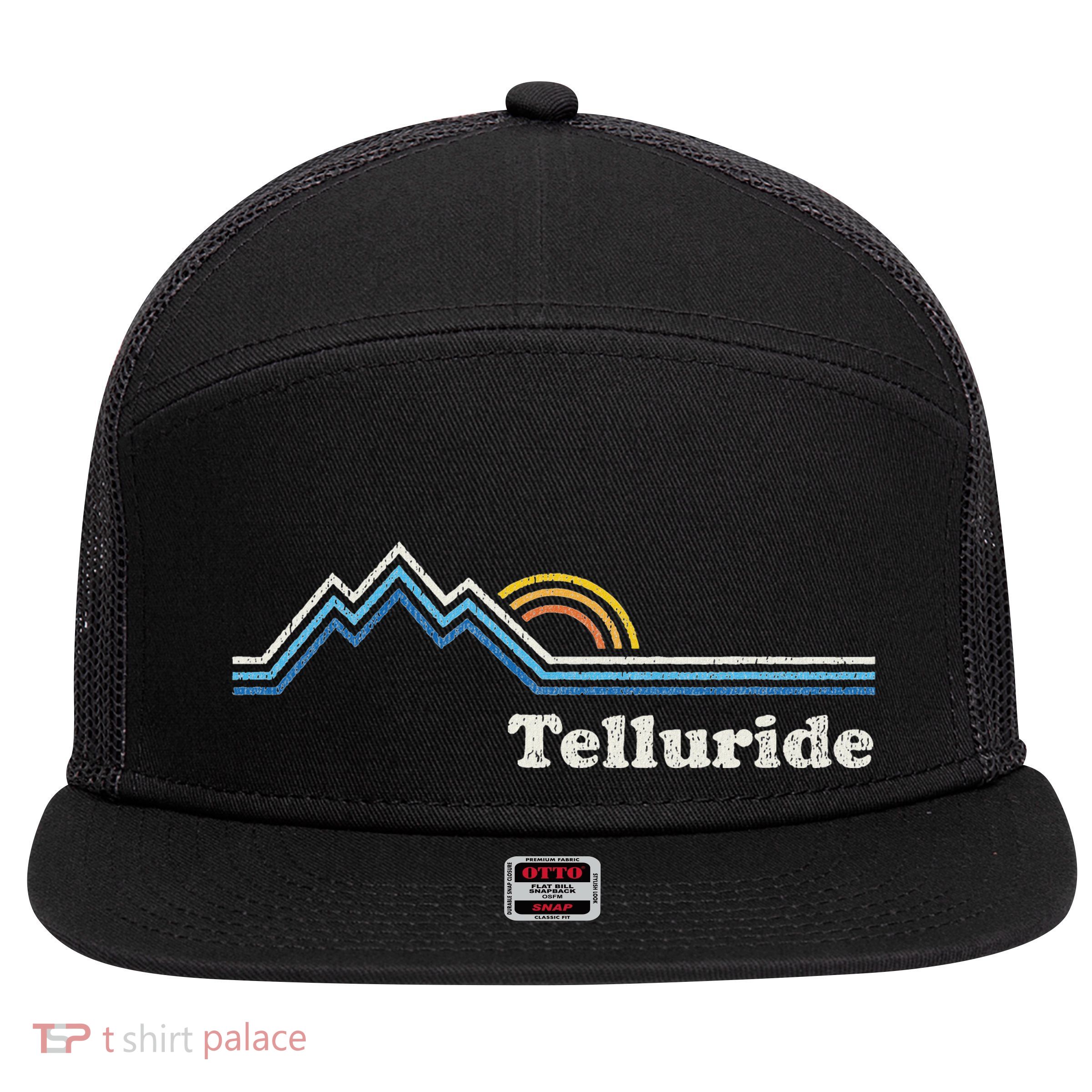 Retro Telluride Colorado Vintage Sunrise Mountains 7 Panel Mesh Trucker Snapback Hat