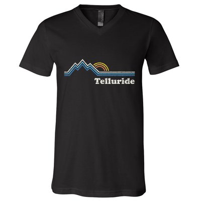 Retro Telluride Colorado Vintage Sunrise Mountains V-Neck T-Shirt