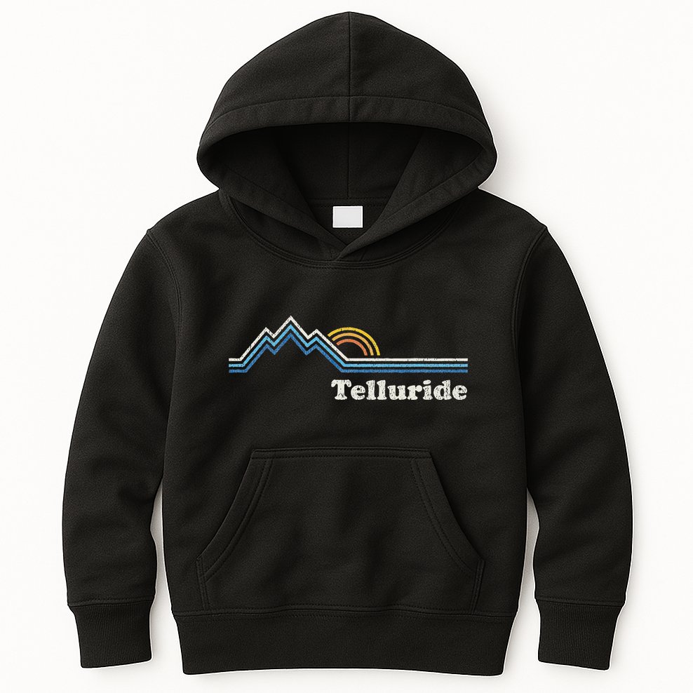 Retro Telluride Colorado Vintage Sunrise Mountains Kids Hoodie