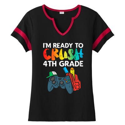 Ready To Crush 4th Grade Fourth Video Gamer First Day Boys Ladies Halftime Notch Neck Tee