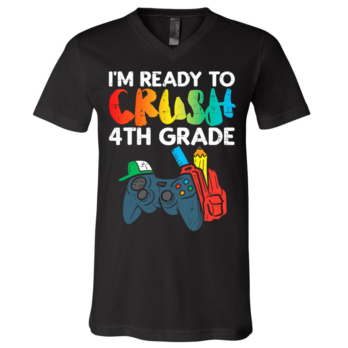 Ready To Crush 4th Grade Fourth Video Gamer First Day Boys V-Neck T-Shirt