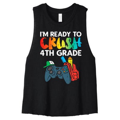 Ready To Crush 4th Grade Fourth Video Gamer First Day Boys Women's Racerback Cropped Tank