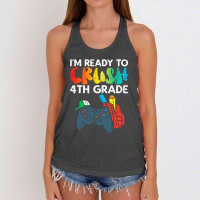 Ready To Crush 4th Grade Fourth Video Gamer First Day Boys Women's Knotted Racerback Tank