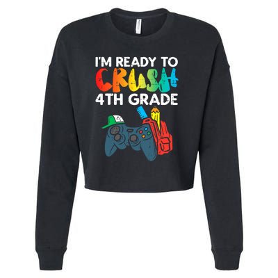 Ready To Crush 4th Grade Fourth Video Gamer First Day Boys Cropped Pullover Crew