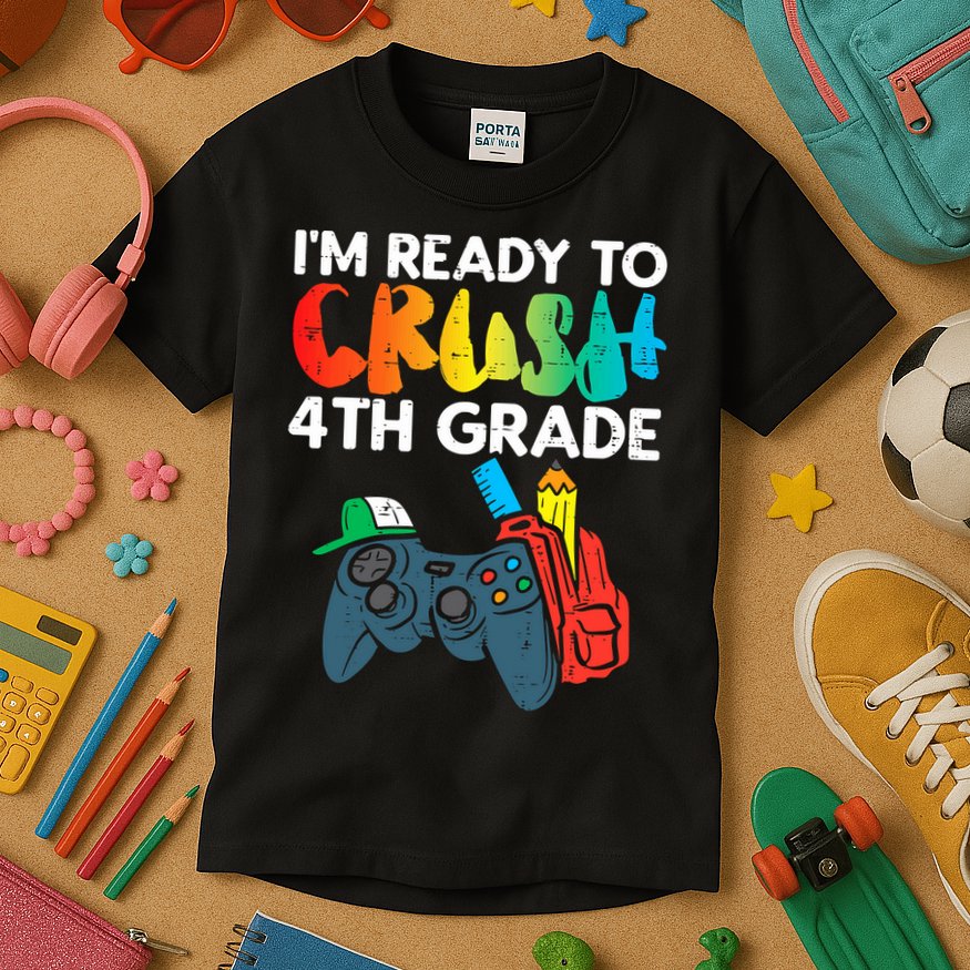 Ready To Crush 4th Grade Fourth Video Gamer First Day Boys Kids T-Shirt