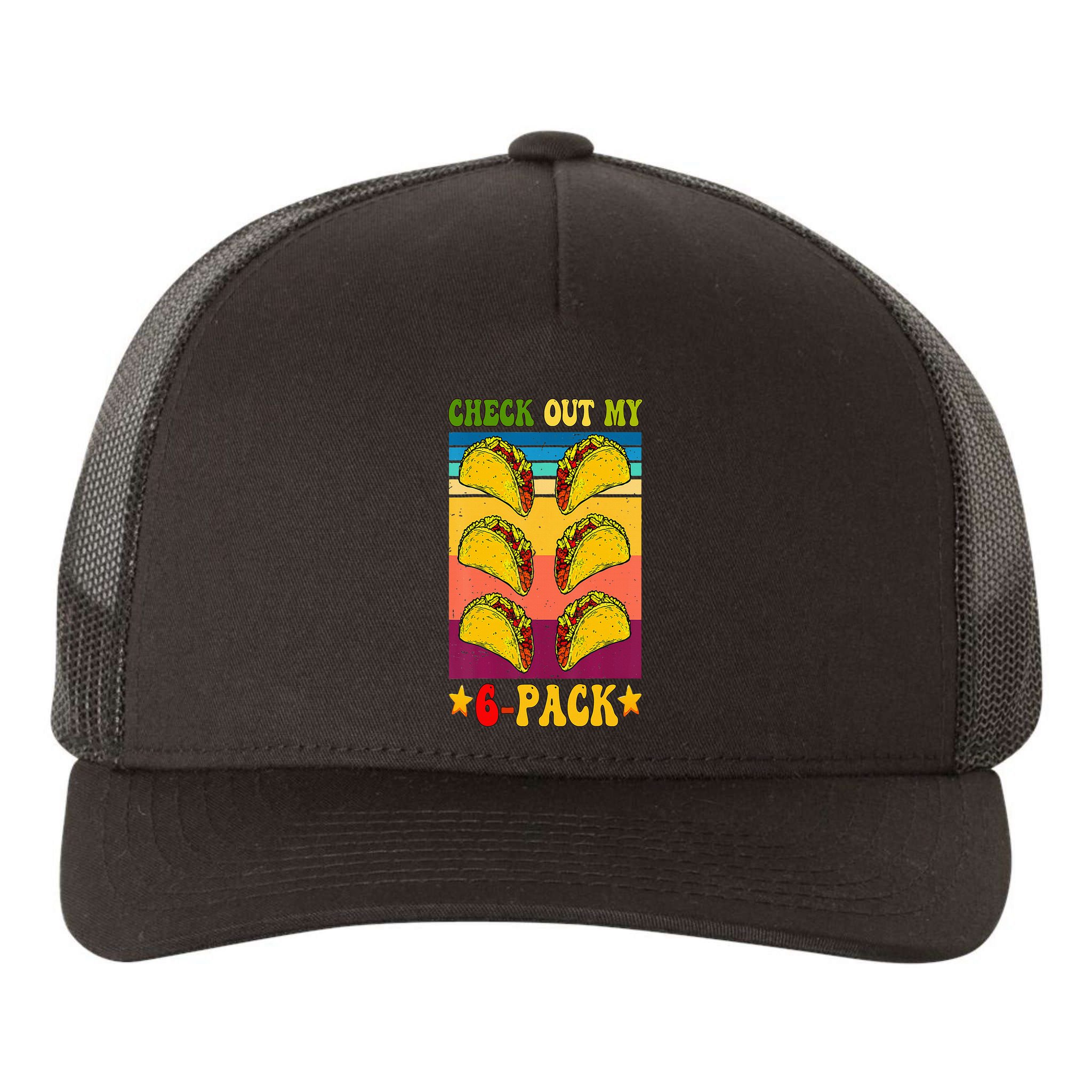 Retro Taco Check Out My 6 Pack Six Pack Mexican Groovy Yupoong Adult 5-Panel Trucker Hat