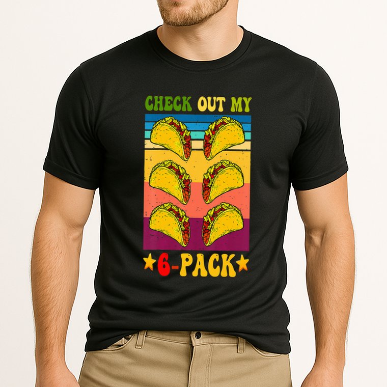 Retro Taco Check Out My 6 Pack Six Pack Mexican Groovy Performance Shirt