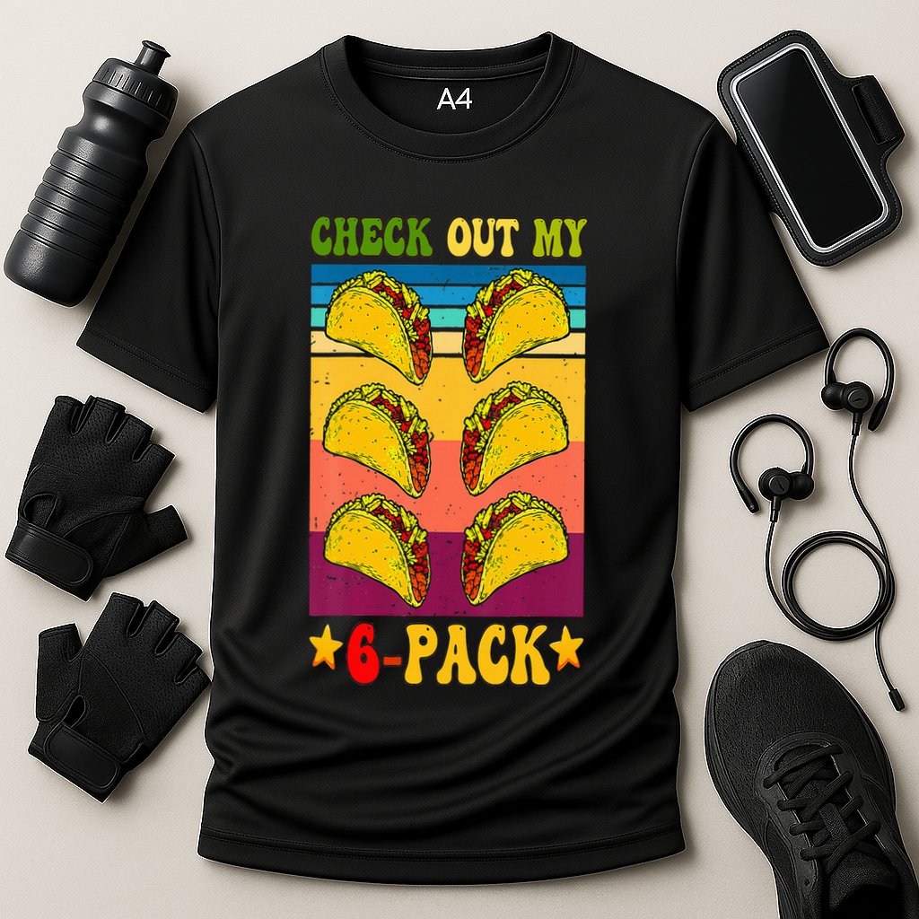 Retro Taco Check Out My 6 Pack Six Pack Mexican Groovy Performance Shirt