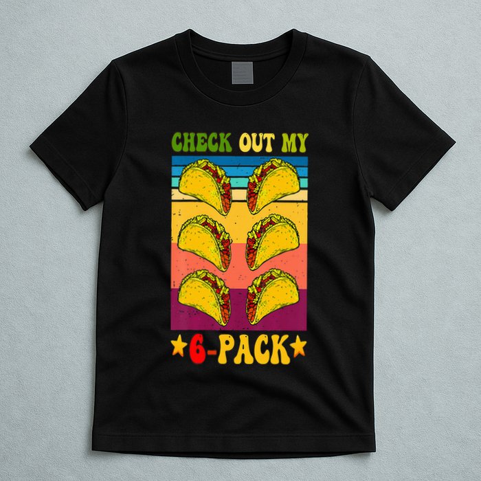 Retro Taco Check Out My 6 Pack Six Pack Mexican Groovy T-Shirt