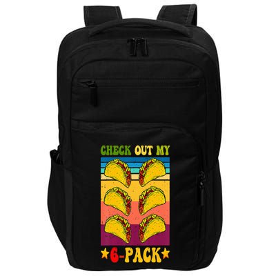 Retro Taco Check Out My 6 Pack Six Pack Mexican Groovy Impact Tech Backpack