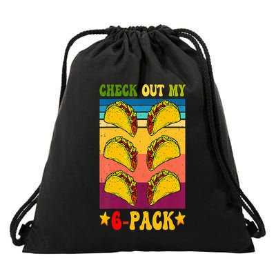 Retro Taco Check Out My 6 Pack Six Pack Mexican Groovy Drawstring Bag