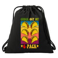 Retro Taco Check Out My 6 Pack Six Pack Mexican Groovy Drawstring Bag