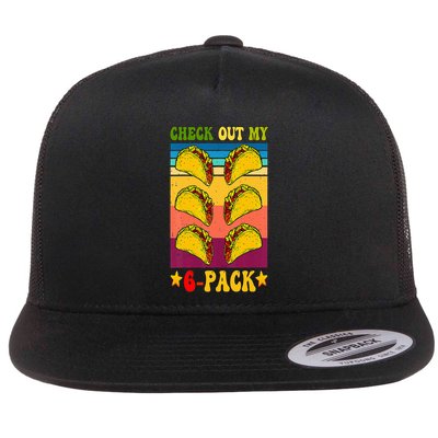 Retro Taco Check Out My 6 Pack Six Pack Mexican Groovy Flatbill Hat