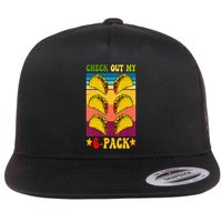 Retro Taco Check Out My 6 Pack Six Pack Mexican Groovy Flat Bill Trucker Hat