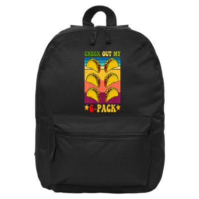 Retro Taco Check Out My 6 Pack Six Pack Mexican Groovy 16 in Basic Backpack