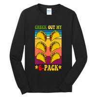 Retro Taco Check Out My 6 Pack Six Pack Mexican Groovy Tall Long Sleeve T-Shirt