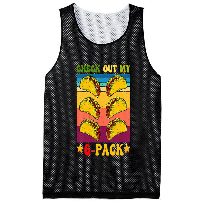 Retro Taco Check Out My 6 Pack Six Pack Mexican Groovy Mesh Reversible Basketball Jersey Tank
