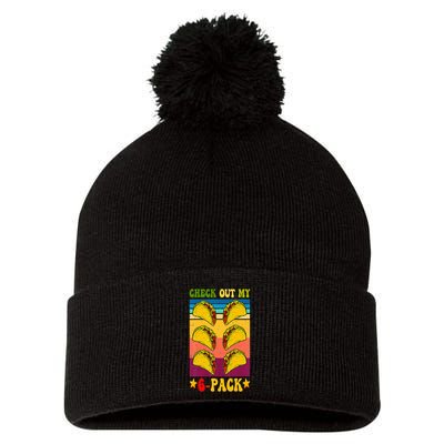Retro Taco Check Out My 6 Pack Six Pack Mexican Groovy Pom Pom 12in Knit Beanie