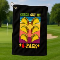 Retro Taco Check Out My 6 Pack Six Pack Mexican Groovy Golf Towel