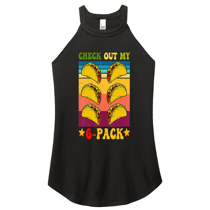 Retro Taco Check Out My 6 Pack Six Pack Mexican Groovy Women's Perfect Tri Rocker Tank