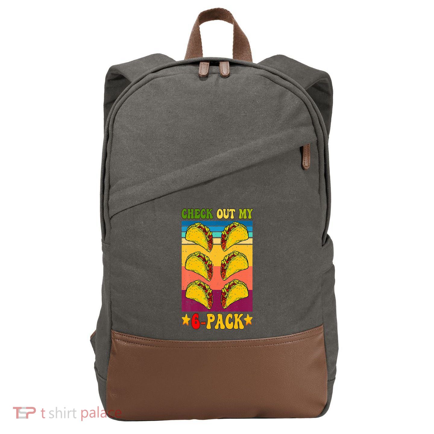 Retro Taco Check Out My 6 Pack Six Pack Mexican Groovy Cotton Canvas Backpack