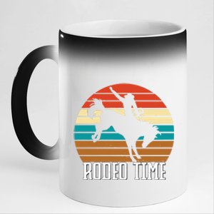 Rodeo Time Cowboy Wranglers Bucking Horse Retro Sunset 11oz Black Color Changing Mug