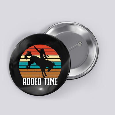 Rodeo Time Cowboy Wranglers Bucking Horse Retro Sunset Button