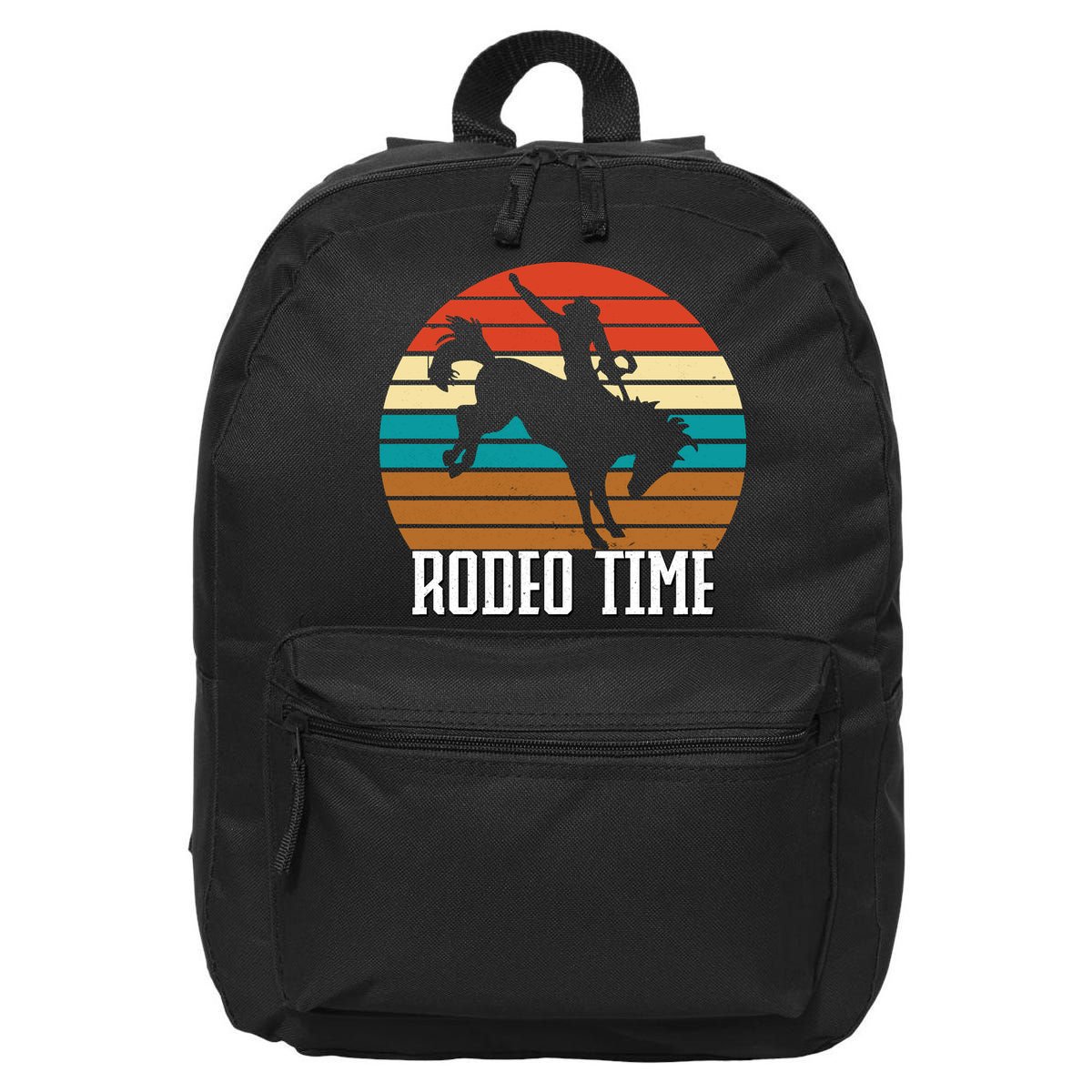 Rodeo Time Cowboy Wranglers Bucking Horse Retro Sunset 16 in Basic Backpack