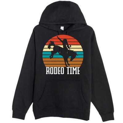 Rodeo Time Cowboy Wranglers Bucking Horse Retro Sunset Premium Pullover Hoodie