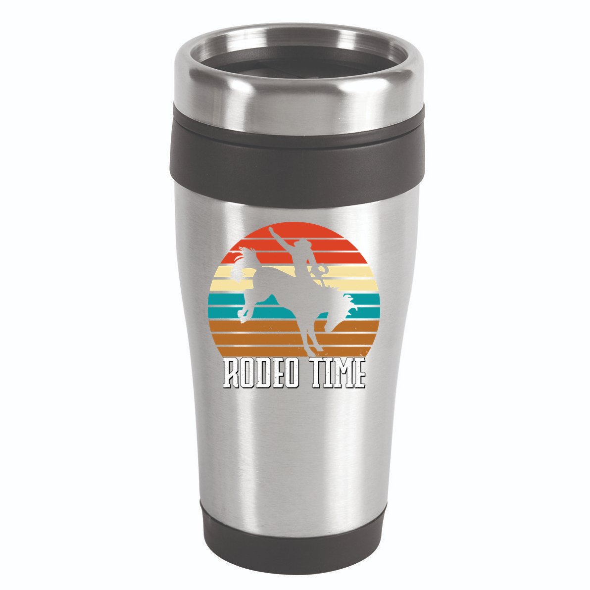 Rodeo Time Cowboy Wranglers Bucking Horse Retro Sunset 16oz Travel Tumbler