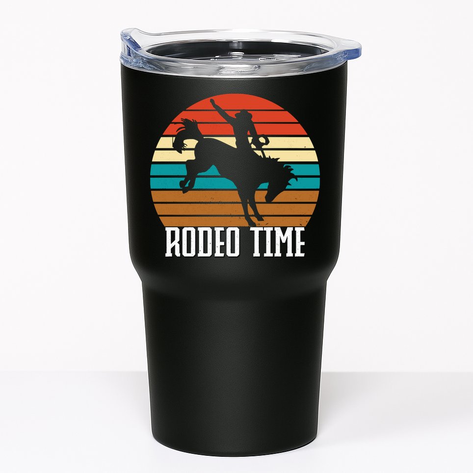 Rodeo Time Cowboy Wranglers Bucking Horse Retro Sunset Tumbler