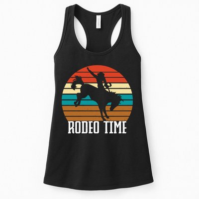 Rodeo Time Cowboy Wranglers Bucking Horse Retro Sunset Womens Tank Top