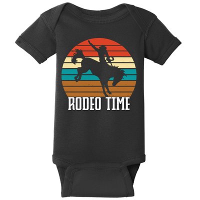 Rodeo Time Cowboy Wranglers Bucking Horse Retro Sunset Baby Bodysuit