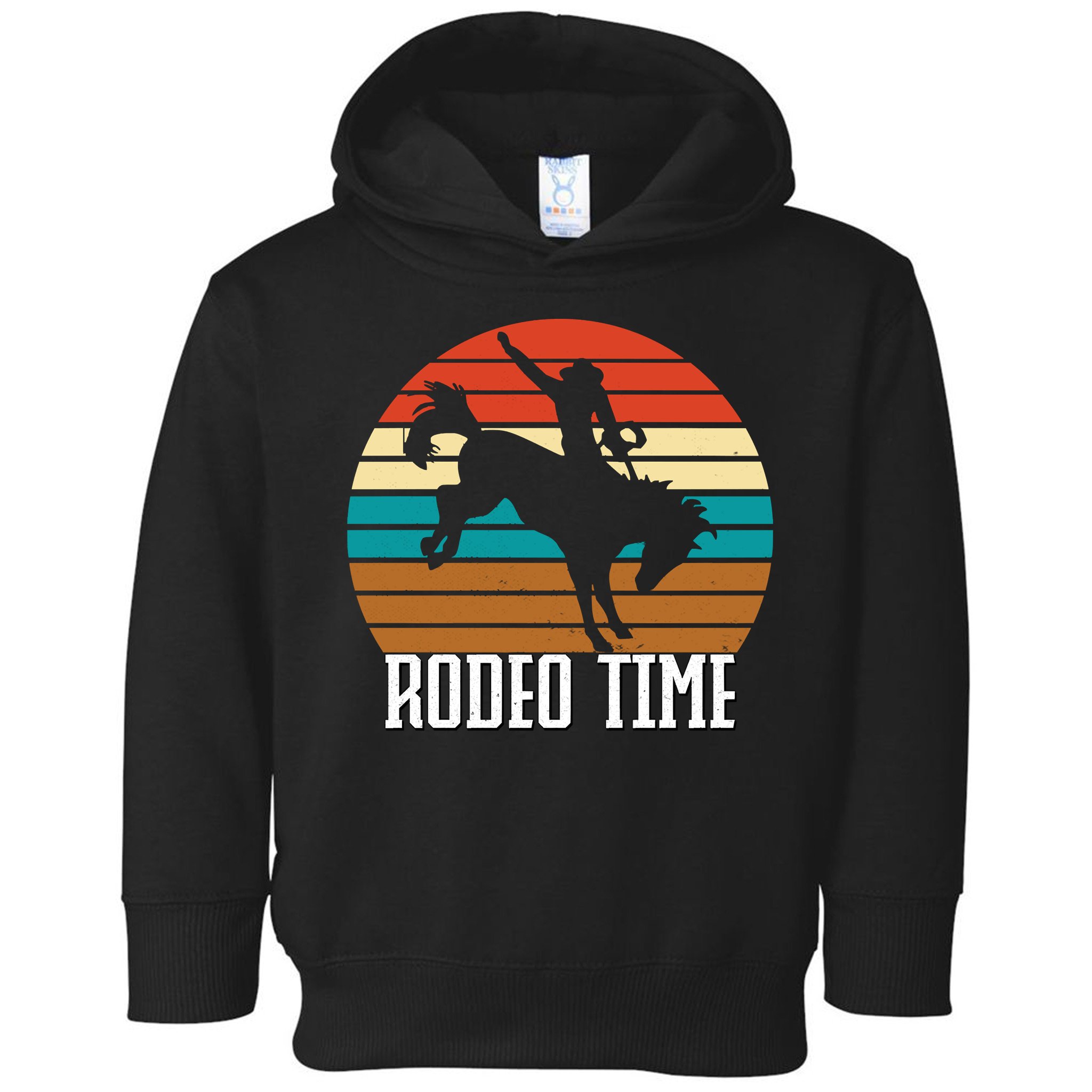 Rodeo Time Cowboy Wranglers Bucking Horse Retro Sunset Toddler Hoodie
