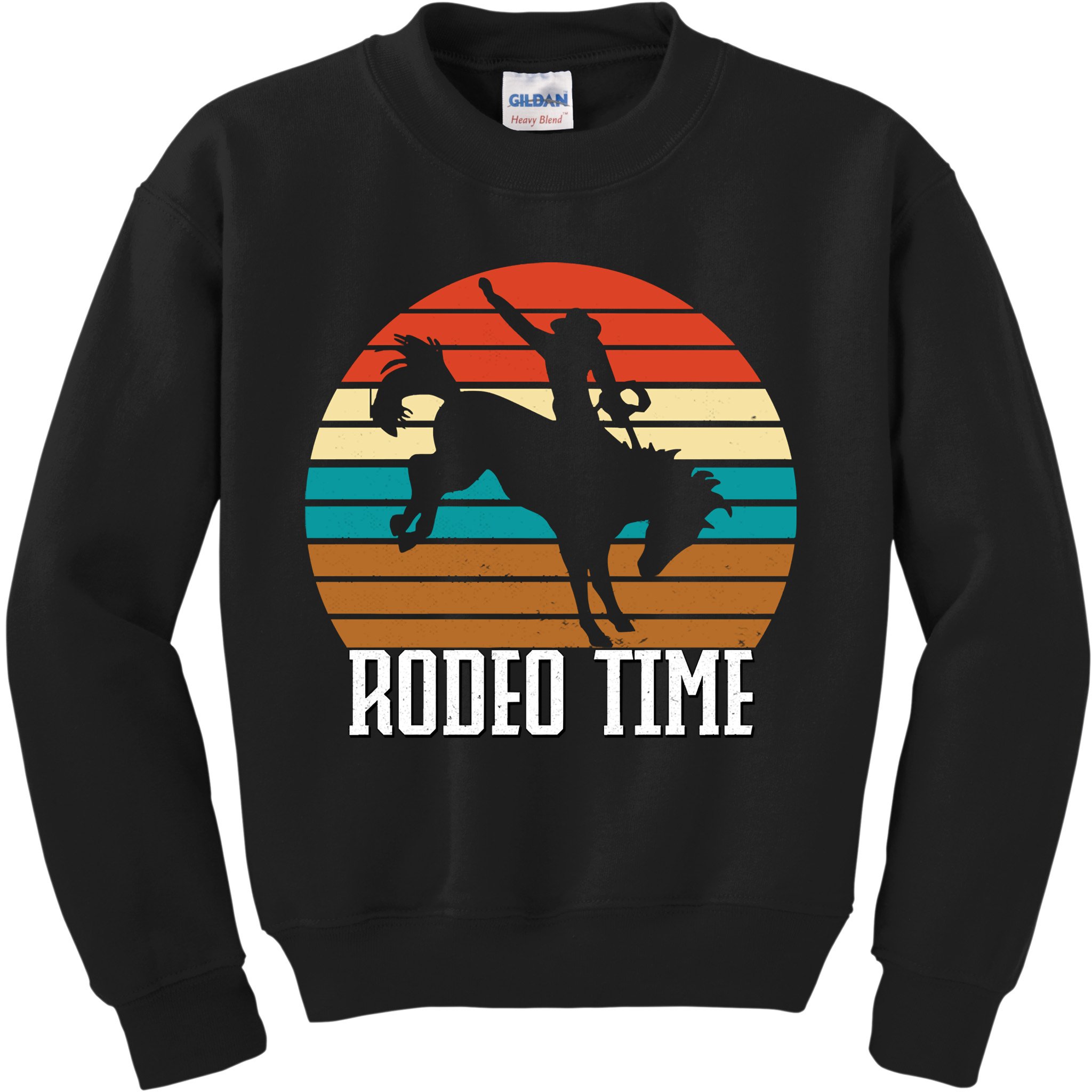 Rodeo Time Cowboy Wranglers Bucking Horse Retro Sunset Kids Sweatshirt