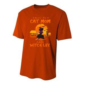 Rocking The Cat Mom And Witch Life Bengal Cat Halloween Gift Youth Performance Sprint T-Shirt