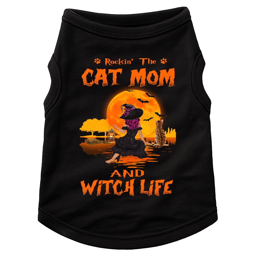 Rocking The Cat Mom And Witch Life Bengal Cat Halloween Gift Doggie Tank
