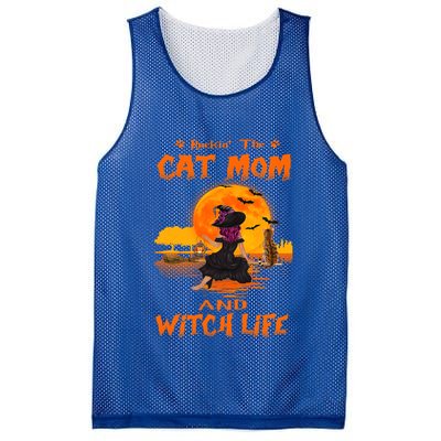Rocking The Cat Mom And Witch Life Bengal Cat Halloween Gift Mesh Reversible Basketball Jersey Tank