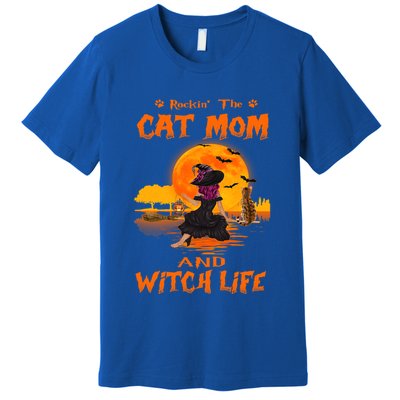 Rocking The Cat Mom And Witch Life Bengal Cat Halloween Gift Premium T-Shirt
