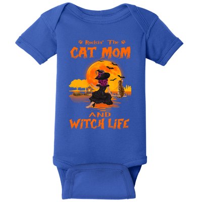Rocking The Cat Mom And Witch Life Bengal Cat Halloween Gift Baby Bodysuit