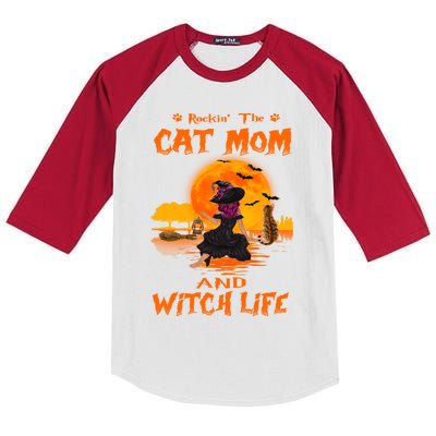 Rocking The Cat Mom And Witch Life Bengal Cat Halloween Gift Kids Colorblock Raglan Jersey