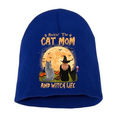 Rocking The Cat Mom And Witch Life Maine Coon Halloween Gift Short Acrylic Beanie