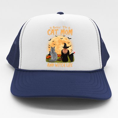 Rocking The Cat Mom And Witch Life Maine Coon Halloween Gift Trucker Hat