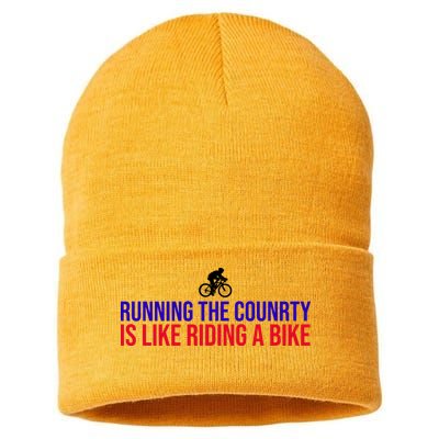 Running The Country Is Like Riding A Bike Joe Biden Funny Sustainable Knit Beanie