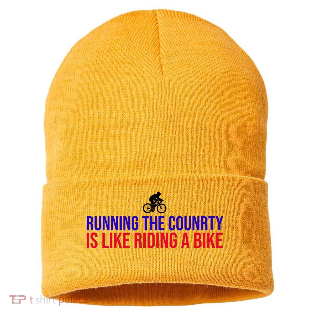 Running The Country Is Like Riding A Bike Joe Biden Funny Sustainable Knit Beanie