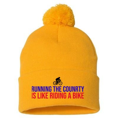 Running The Country Is Like Riding A Bike Joe Biden Funny Pom Pom 12in Knit Beanie